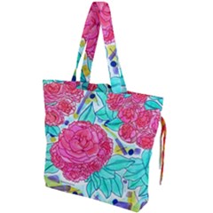 Roses And Movie Theater Carpet Drawstring Tote Bag by okhismakingart