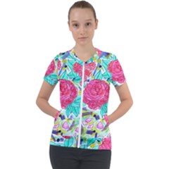 Roses And Movie Theater Carpet Short Sleeve Zip Up Jacket