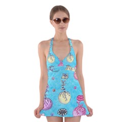 Flower Orbs  Halter Dress Swimsuit  by okhismakingart