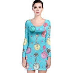 Flower Orbs  Long Sleeve Velvet Bodycon Dress by okhismakingart