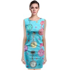 Flower Orbs  Sleeveless Velvet Midi Dress by okhismakingart