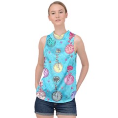 Flower Orbs  High Neck Satin Top by okhismakingart