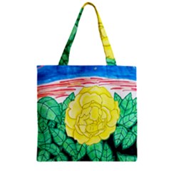 Sunset Rose Watercolor Zipper Grocery Tote Bag by okhismakingart