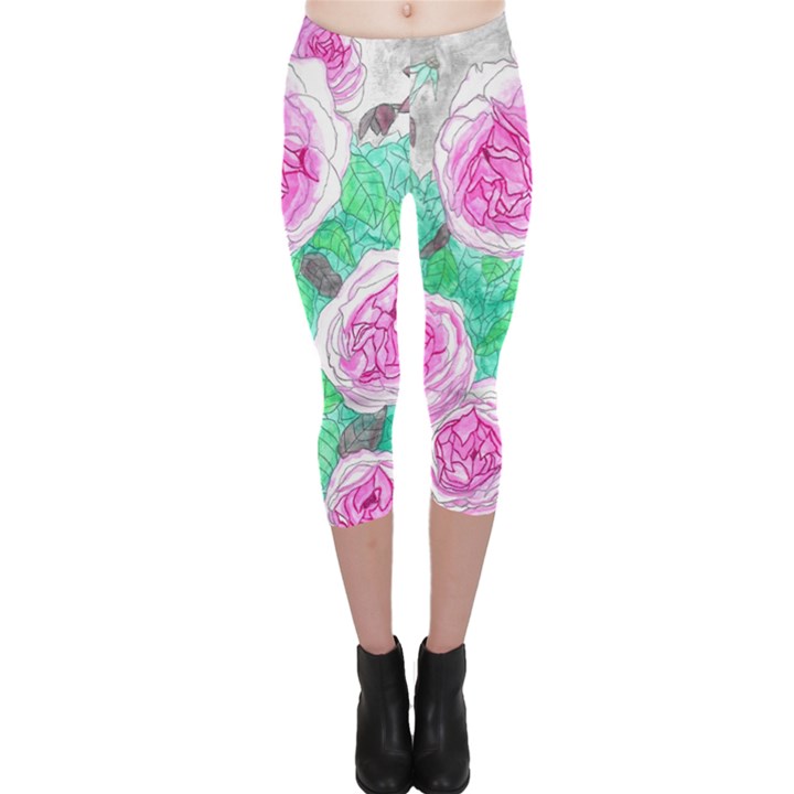 Roses with Gray Skies Capri Leggings 