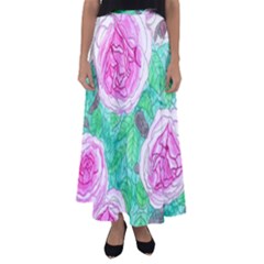 Roses With Gray Skies Flared Maxi Skirt by okhismakingart