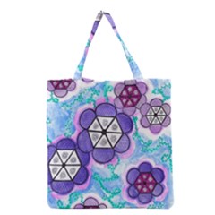 Hexagonal Flowers Grocery Tote Bag by okhismakingart