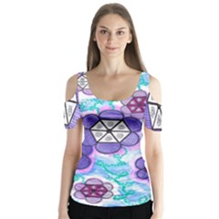 Hexagonal Flowers Butterfly Sleeve Cutout Tee 