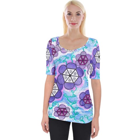 Hexagonal Flowers Wide Neckline Tee by okhismakingart