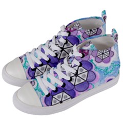 Hexagonal Flowers Women s Mid-top Canvas Sneakers by okhismakingart