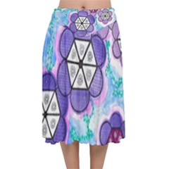 Hexagonal Flowers Velvet Flared Midi Skirt by okhismakingart