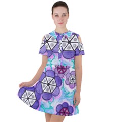 Hexagonal Flowers Short Sleeve Shoulder Cut Out Dress  by okhismakingart