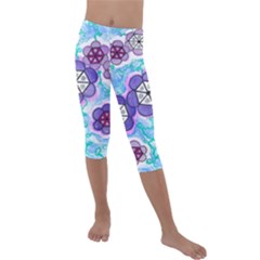 Hexagonal Flowers Kids  Lightweight Velour Capri Leggings  by okhismakingart