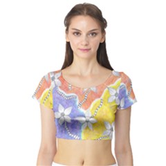 Tricolor Garden  Short Sleeve Crop Top by okhismakingart