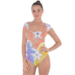 Tricolor Garden  Short Sleeve Leotard  by okhismakingart