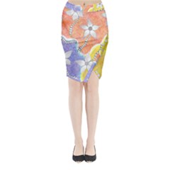 Tricolor Garden  Midi Wrap Pencil Skirt by okhismakingart