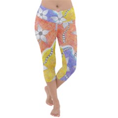 Tricolor Garden  Lightweight Velour Capri Yoga Leggings by okhismakingart