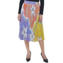 Tricolor Garden  Classic Velour Midi Skirt  by okhismakingart