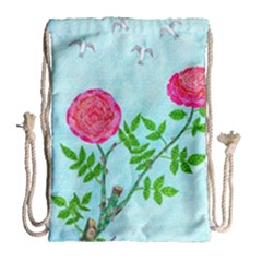 Roses And Seagulls Drawstring Bag (large) by okhismakingart