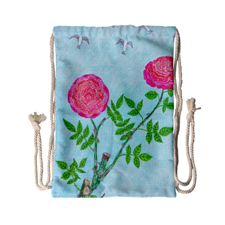 Roses and Seagulls Drawstring Bag (Small)