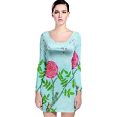 Roses And Seagulls Long Sleeve Velvet Bodycon Dress by okhismakingart