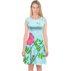 Roses And Seagulls Capsleeve Midi Dress by okhismakingart