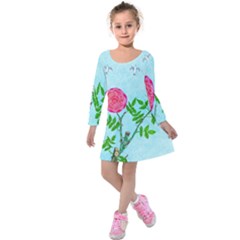 Roses And Seagulls Kids  Long Sleeve Velvet Dress by okhismakingart