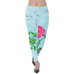 Roses And Seagulls Velvet Leggings by okhismakingart