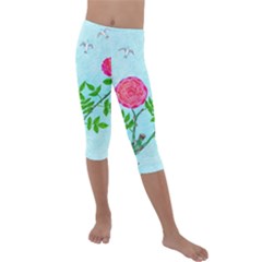 Roses And Seagulls Kids  Lightweight Velour Capri Leggings  by okhismakingart