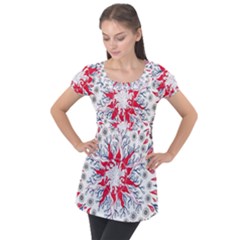 Flaming Sun Abstract Puff Sleeve Tunic Top by okhismakingart