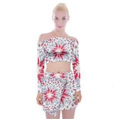 Flaming Sun Abstract Off Shoulder Top With Mini Skirt Set by okhismakingart