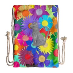 Floral Cat Drawstring Bag (large) by okhismakingart