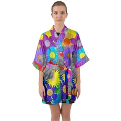 Floral Cat Quarter Sleeve Kimono Robe by okhismakingart