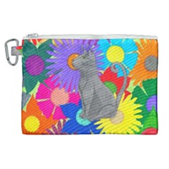 Floral Cat Canvas Cosmetic Bag (xl) by okhismakingart