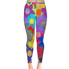 Floral Cat Inside Out Leggings by okhismakingart