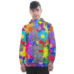 Floral Cat Men s Front Pocket Pullover Windbreaker by okhismakingart