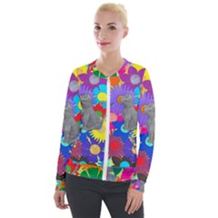 Floral Cat Velour Zip Up Jacket