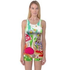 Iguana And Mushrooms One Piece Boyleg Swimsuit by okhismakingart