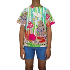 Iguana And Mushrooms Kids  Short Sleeve Swimwear by okhismakingart