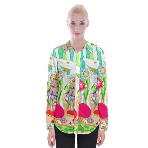 Iguana And Mushrooms Womens Long Sleeve Shirt by okhismakingart