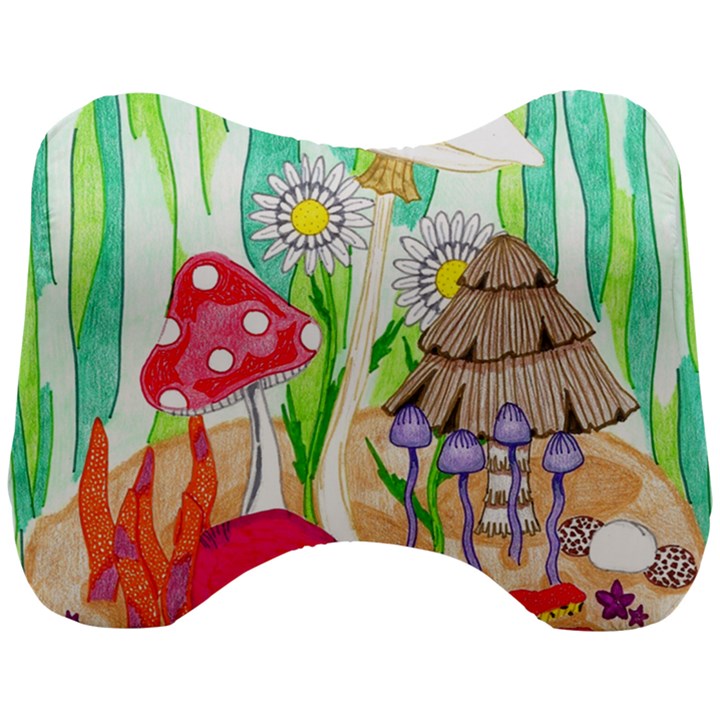 Iguana and Mushrooms Head Support Cushion