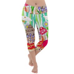 Iguana And Mushrooms Lightweight Velour Capri Yoga Leggings by okhismakingart