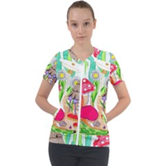 Iguana And Mushrooms Short Sleeve Zip Up Jacket by okhismakingart