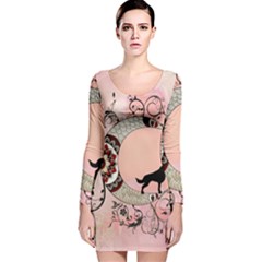 Wonderful Mandala Moon With Wolf Long Sleeve Velvet Bodycon Dress by FantasyWorld7