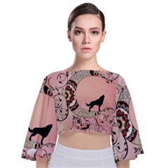 Wonderful Mandala Moon With Wolf Tie Back Butterfly Sleeve Chiffon Top by FantasyWorld7