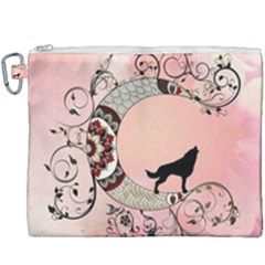 Wonderful Mandala Moon With Wolf Canvas Cosmetic Bag (xxxl) by FantasyWorld7