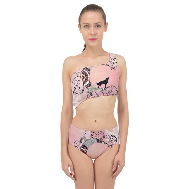 Wonderful Mandala Moon With Wolf Spliced Up Two Piece Swimsuit