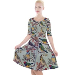 Vintage Birds Quarter Sleeve A-line Dress by Valentinaart