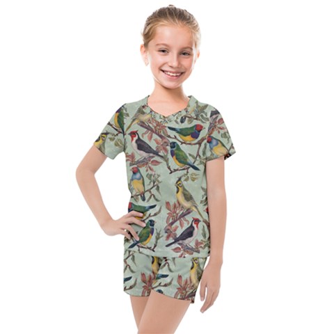 Vintage Birds Kids  Mesh Tee And Shorts Set by Valentinaart