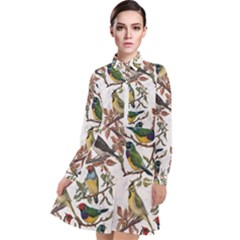 Vintage Birds Long Sleeve Chiffon Shirt Dress