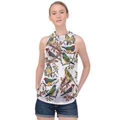 Vintage Birds High Neck Satin Top